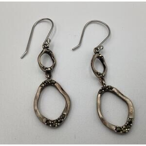 Vintage Sterling Silver Marcasite Organic Double-Drop Dangle Earrings